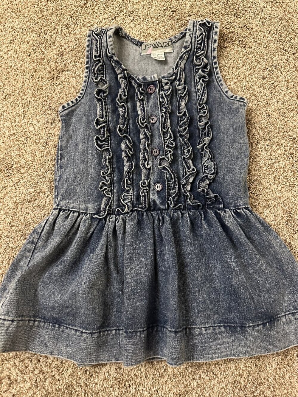 VINTAGE girls jumper dress ACID or STONEWASHED DENIM with ruffles, dropped waist